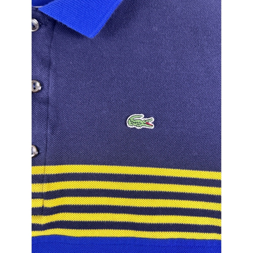 Lacoste Slim Fit Polo Shirt Mens Size 6 Blue Navy Yellow Striped Colorblock 429 - Picture 2 of 8